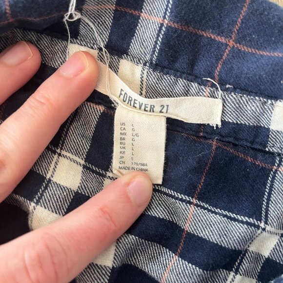 Womens Forever 21 Blue Plaid Snap Button Up Shirt - L - Picture 7 of 7